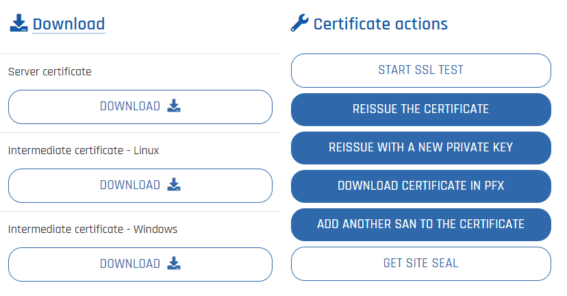 Certificate actions